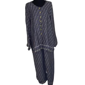 Flax set Blue 100% Linen Top and Bottom Lagenlook Boho Urban Energy Funky edge
